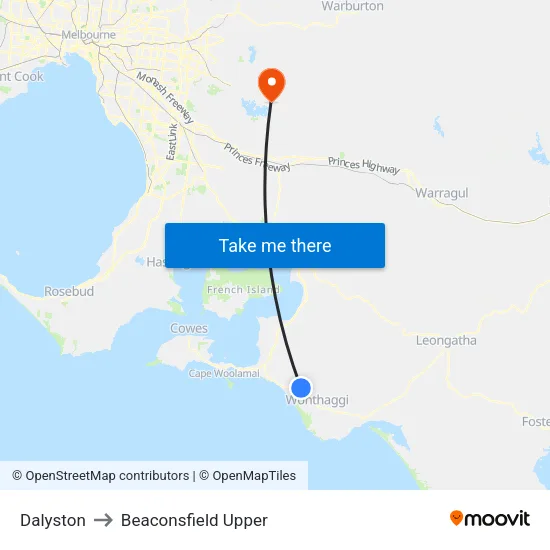 Dalyston to Beaconsfield Upper map