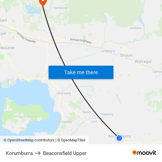 Korumburra to Beaconsfield Upper map