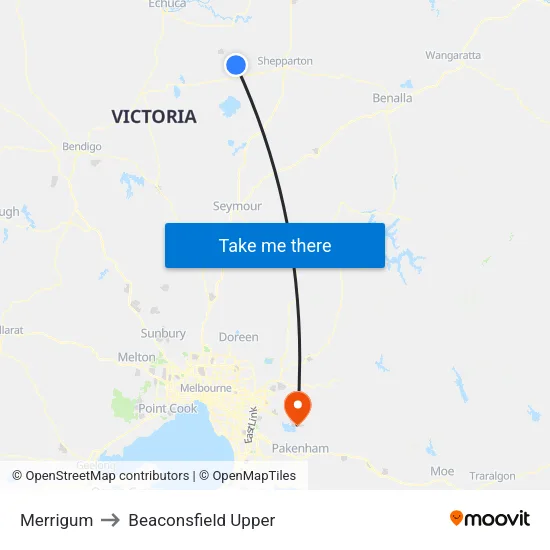Merrigum to Beaconsfield Upper map