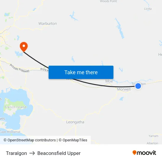 Traralgon to Beaconsfield Upper map