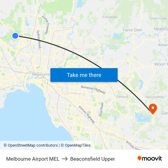 Melbourne Airport MEL to Beaconsfield Upper map