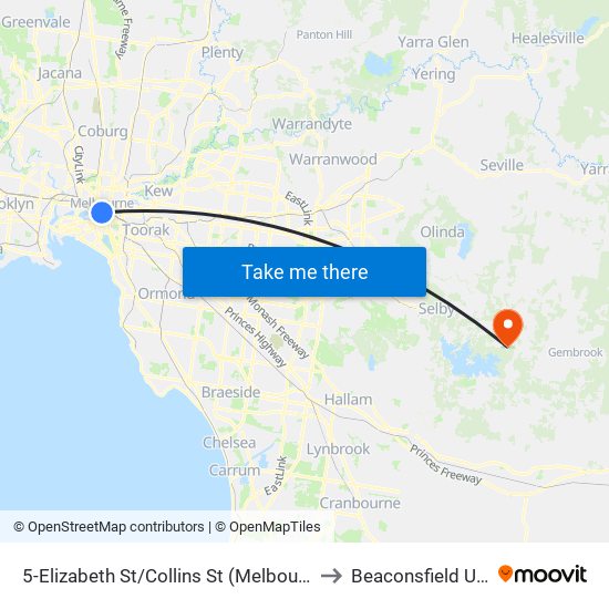 5-Elizabeth St/Collins St (Melbourne City) to Beaconsfield Upper map