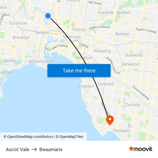 Ascot Vale to Beaumaris map