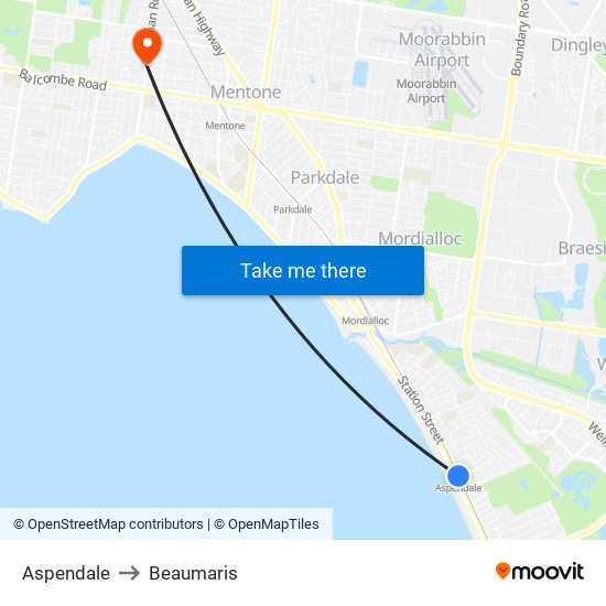 Aspendale to Beaumaris map