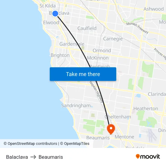 Balaclava to Beaumaris map