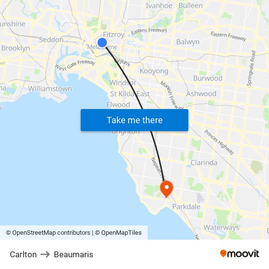 Carlton to Beaumaris map