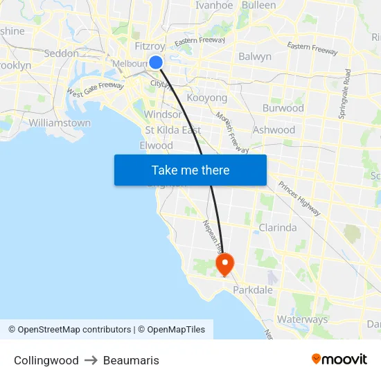 Collingwood to Beaumaris map