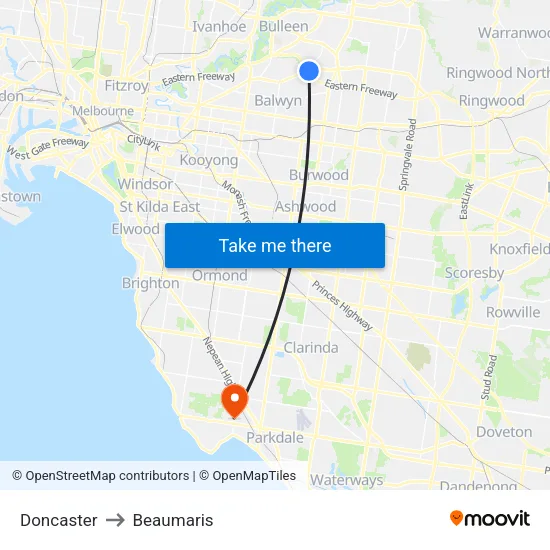 Doncaster to Beaumaris map