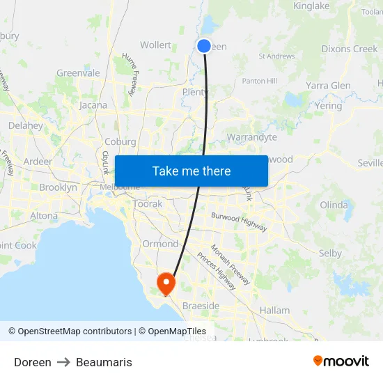 Doreen to Beaumaris map