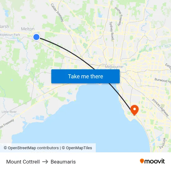 Mount Cottrell to Beaumaris map