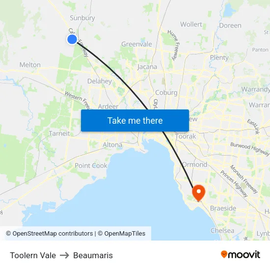 Toolern Vale to Beaumaris map