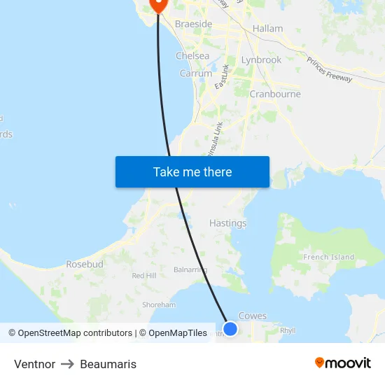 Ventnor to Beaumaris map