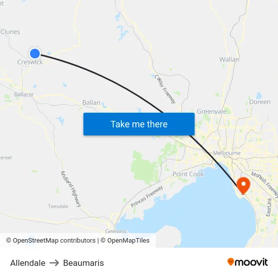 Allendale to Beaumaris map