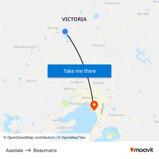 Axedale to Beaumaris map