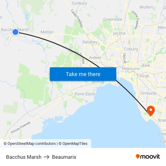 Bacchus Marsh to Beaumaris map