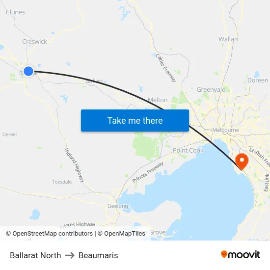 Ballarat North to Beaumaris map