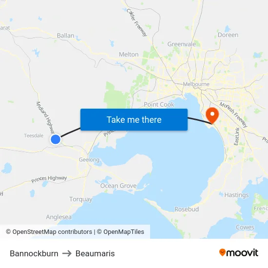 Bannockburn to Beaumaris map