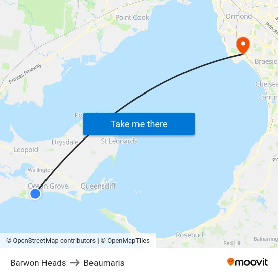 Barwon Heads to Beaumaris map