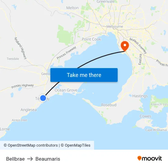 Bellbrae to Beaumaris map