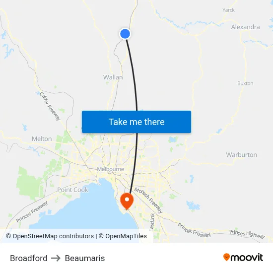 Broadford to Beaumaris map