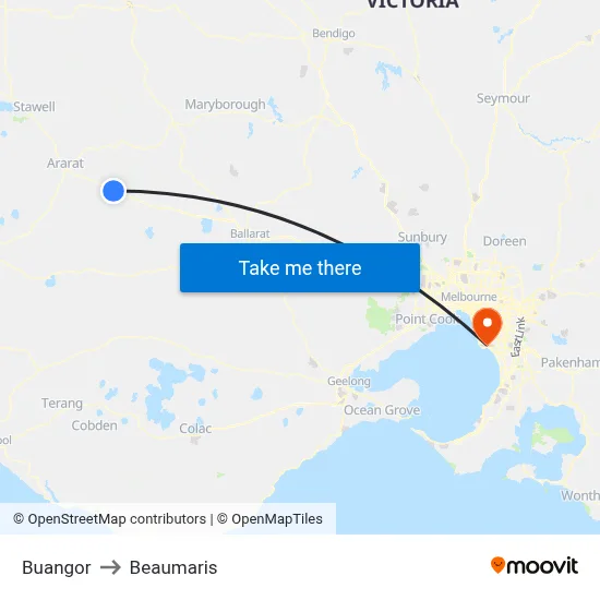 Buangor to Beaumaris map