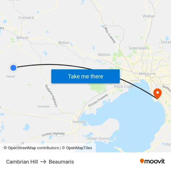 Cambrian Hill to Beaumaris map