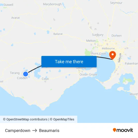 Camperdown to Beaumaris map