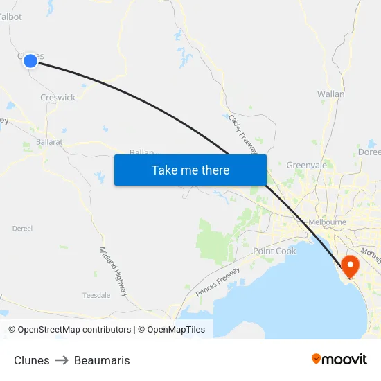 Clunes to Beaumaris map