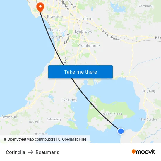 Corinella to Beaumaris map