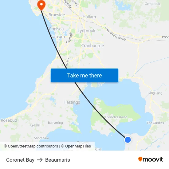 Coronet Bay to Beaumaris map
