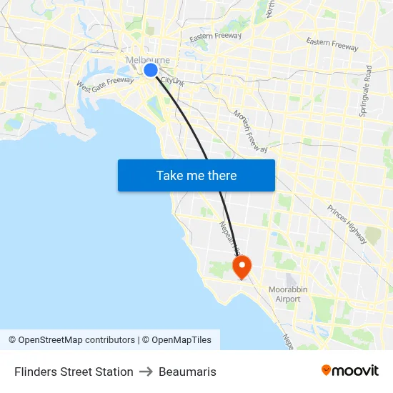 Flinders Street Station to Beaumaris map