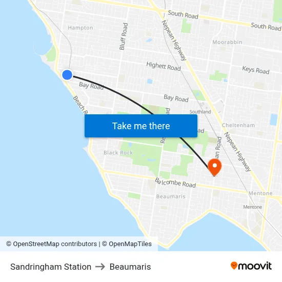 Sandringham Station to Beaumaris map