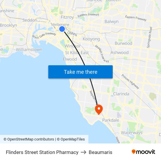 Flinders Street Station Pharmacy to Beaumaris map