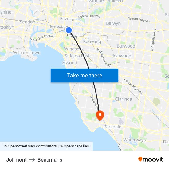 Jolimont to Beaumaris map