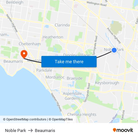 Noble Park to Beaumaris map