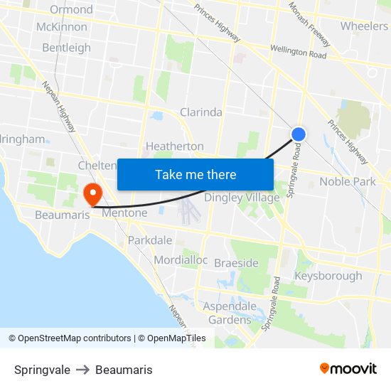 Springvale to Beaumaris map