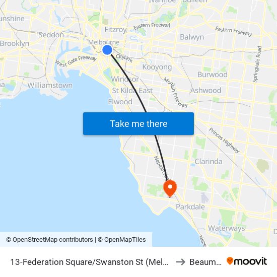 13-Federation Square/Swanston St (Melbourne City) to Beaumaris map