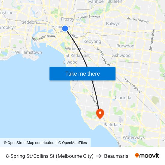 8-Spring St/Collins St (Melbourne City) to Beaumaris map