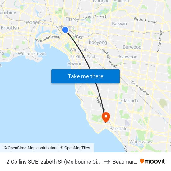 2-Collins St/Elizabeth St (Melbourne City) to Beaumaris map