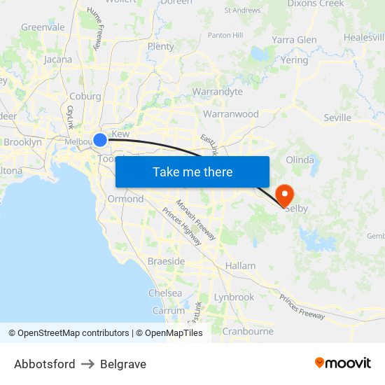 Abbotsford to Belgrave map