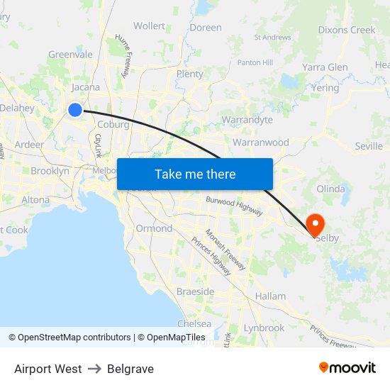 Airport West to Belgrave map