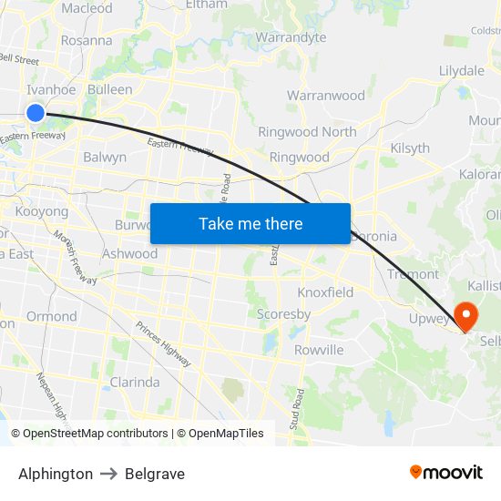 Alphington to Belgrave map