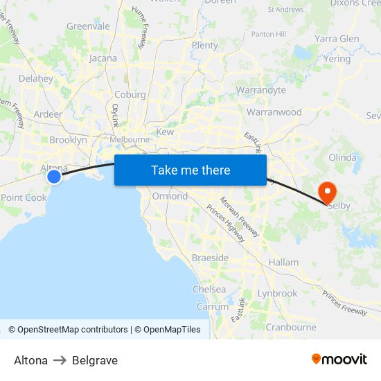 Altona to Belgrave map