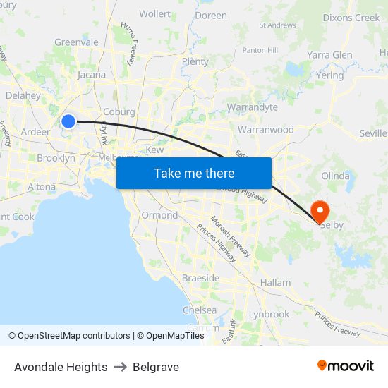 Avondale Heights to Belgrave map