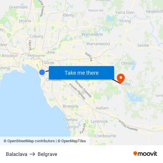 Balaclava to Belgrave map