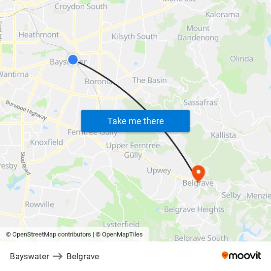 Bayswater to Belgrave map