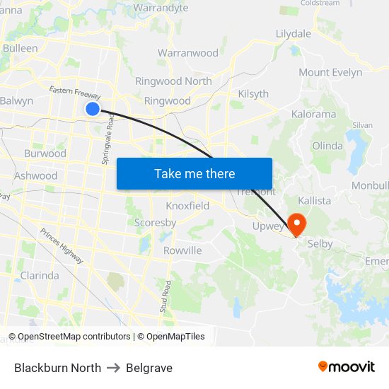 Blackburn North to Belgrave map