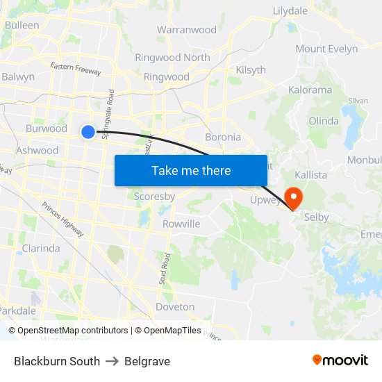 Blackburn South to Belgrave map