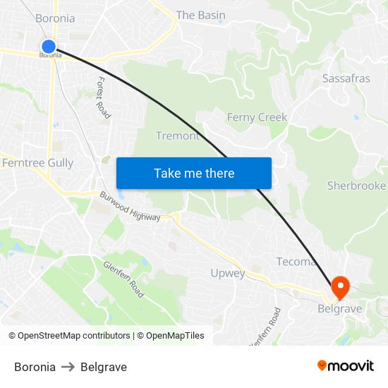 Boronia to Belgrave map