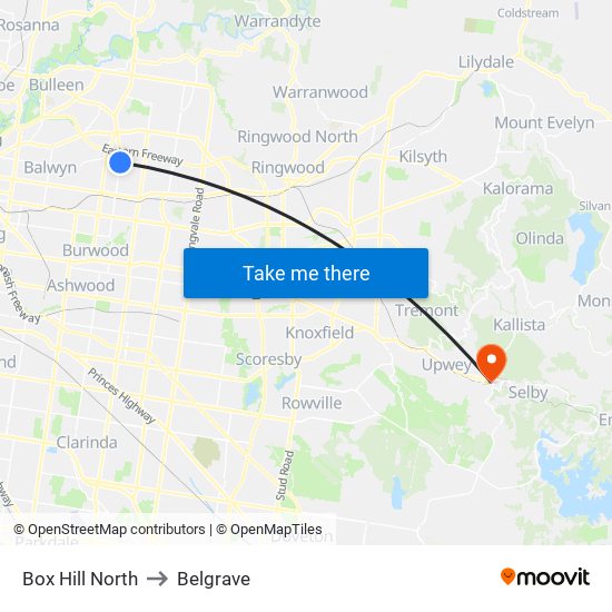 Box Hill North to Belgrave map